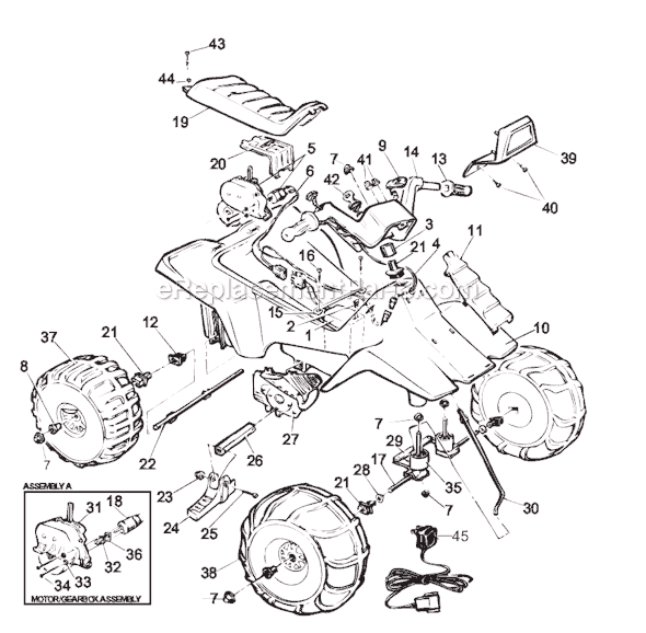 Page A Diagram and Parts List for 78550-9993  Power Wheels Ride-On Cars